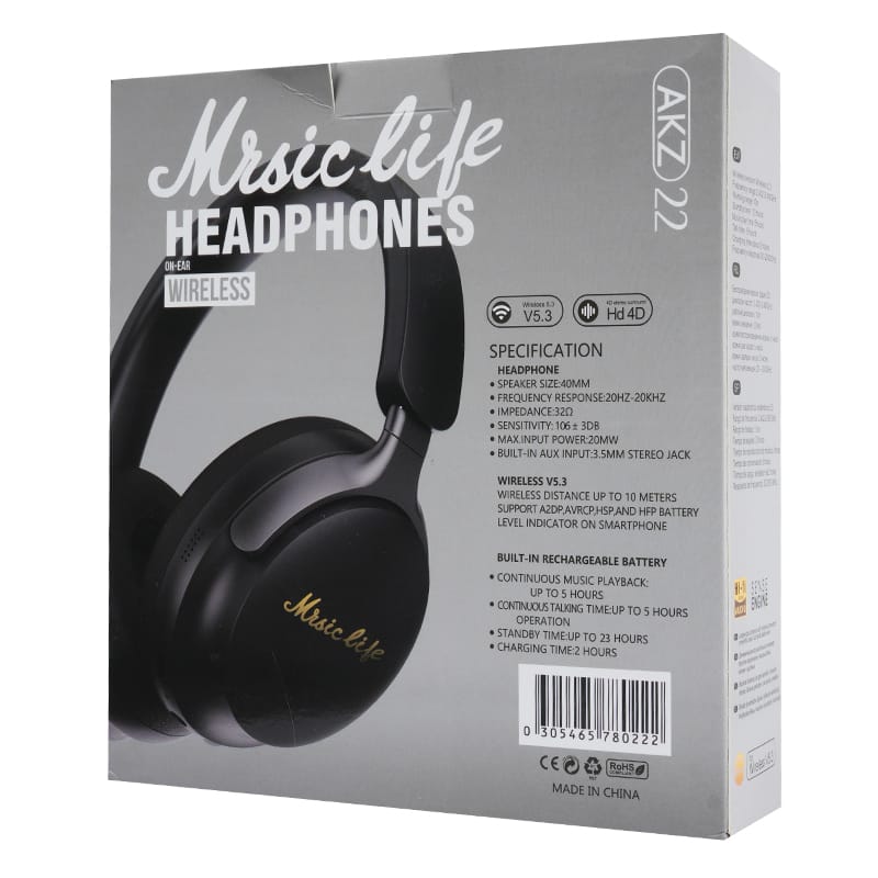 Headphone BT AKZ26 – Wireless Bluetooth Headphones with Clear Sound