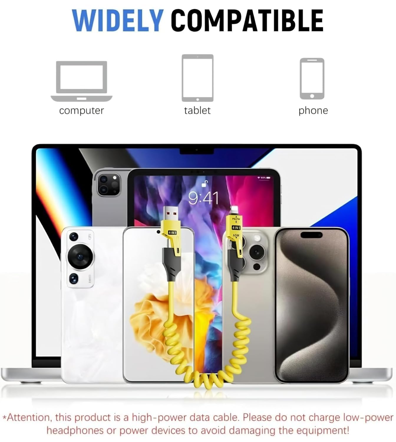 4IN1 27W / 65W Spring Charging Cable – Fast & Universal Multi-Device Charging