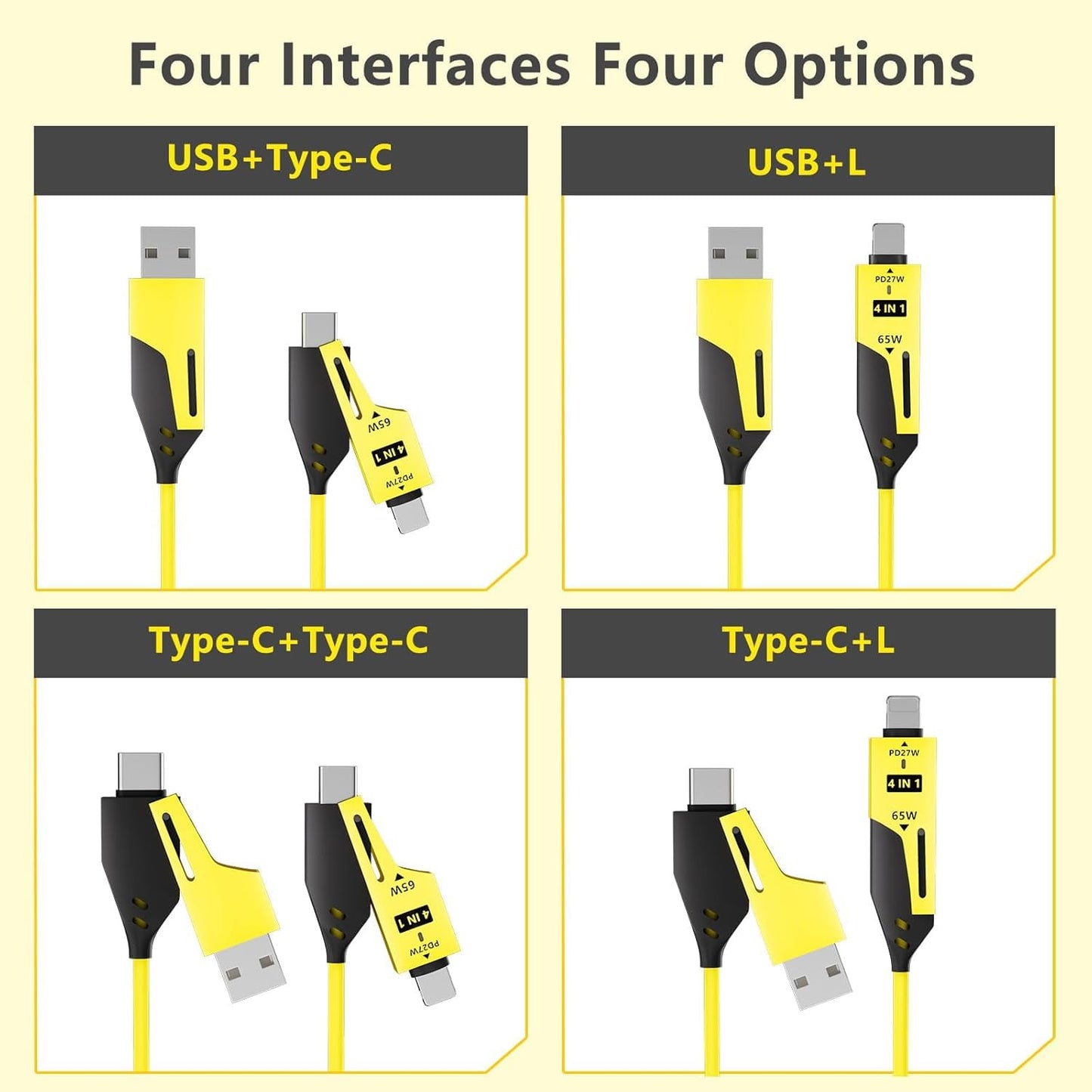 4IN1 27W / 65W Spring Charging Cable – Fast & Universal Multi-Device Charging