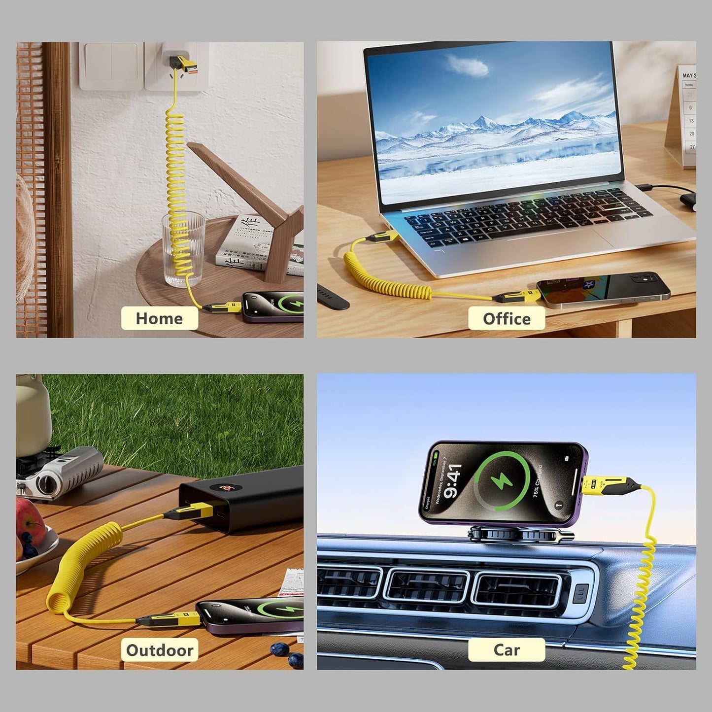 4IN1 27W / 65W Spring Charging Cable – Fast & Universal Multi-Device Charging