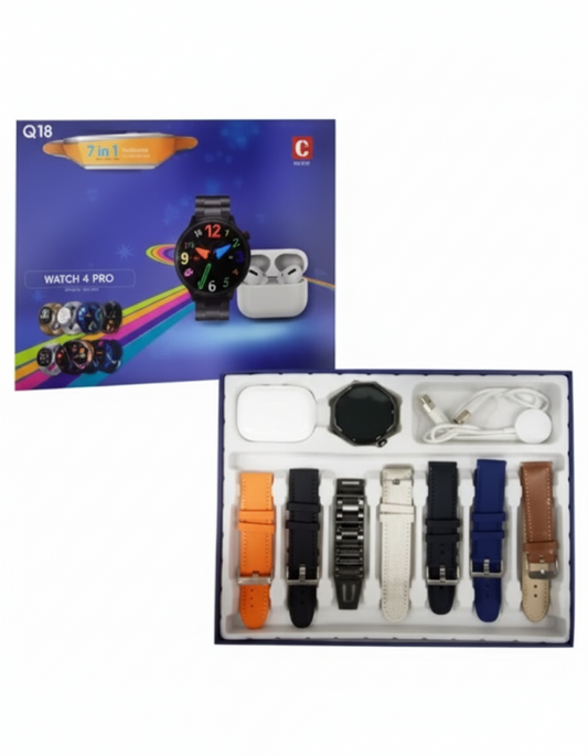 Smart Watch Q18 7 in 1 Set with AirPods – Complete Lifestyle Combo