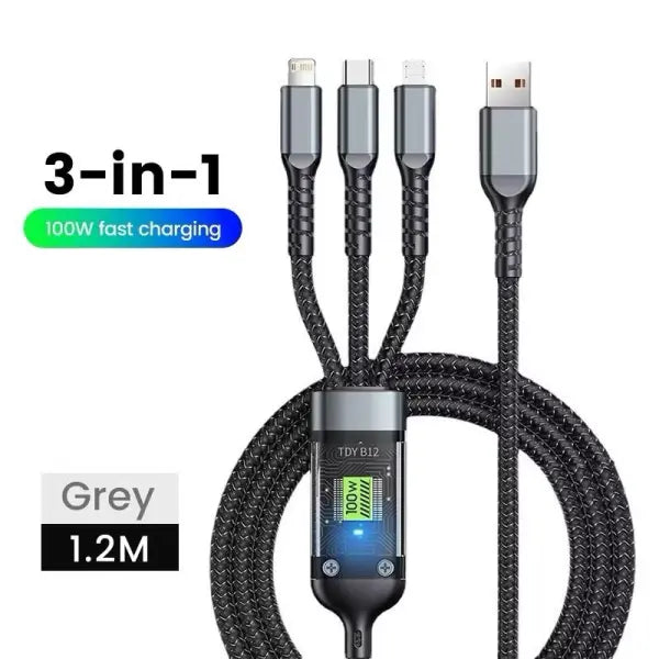 3IN1 100W Charging Cable – Fast & Universal Charging Solution