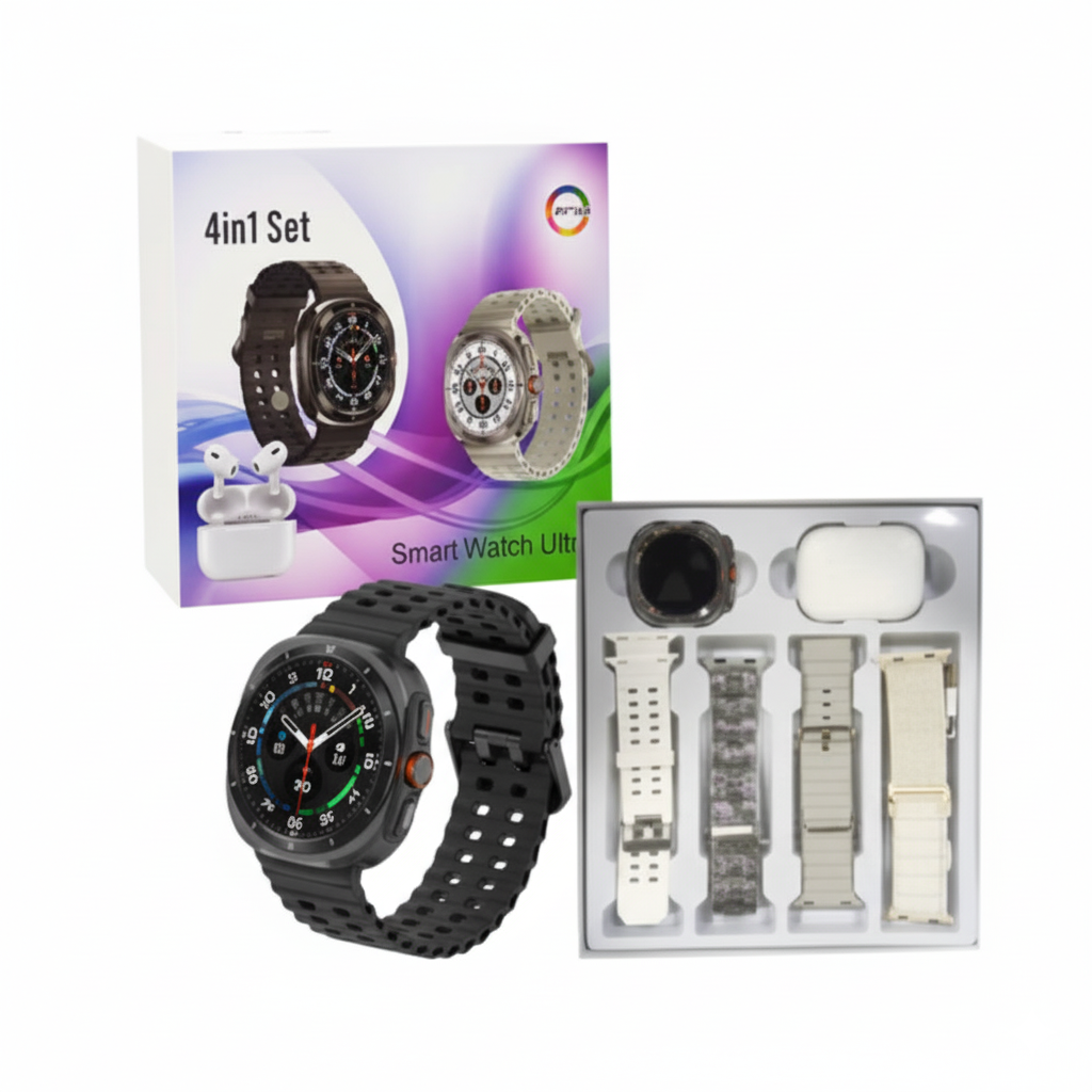 Smart Watch 4 in 1 Set with Earbuds – Complete Fitness & Lifestyle Combo