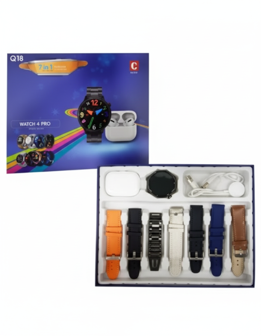 Smart Watch Q18 7 in 1 Set with AirPods – Complete Lifestyle Combo